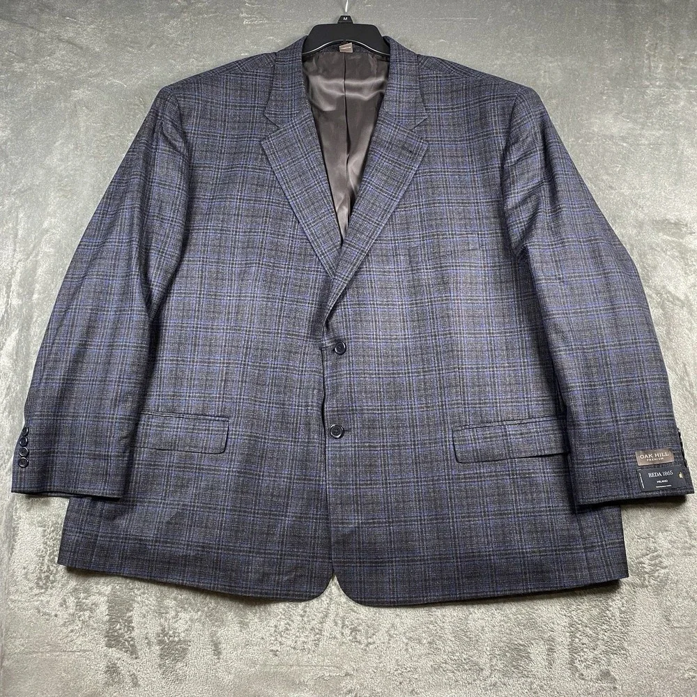 Oak Hill Blazer Mens 4XL Blue Plaid Premium REDA 1865 Milano Italian Fabric NWT‎